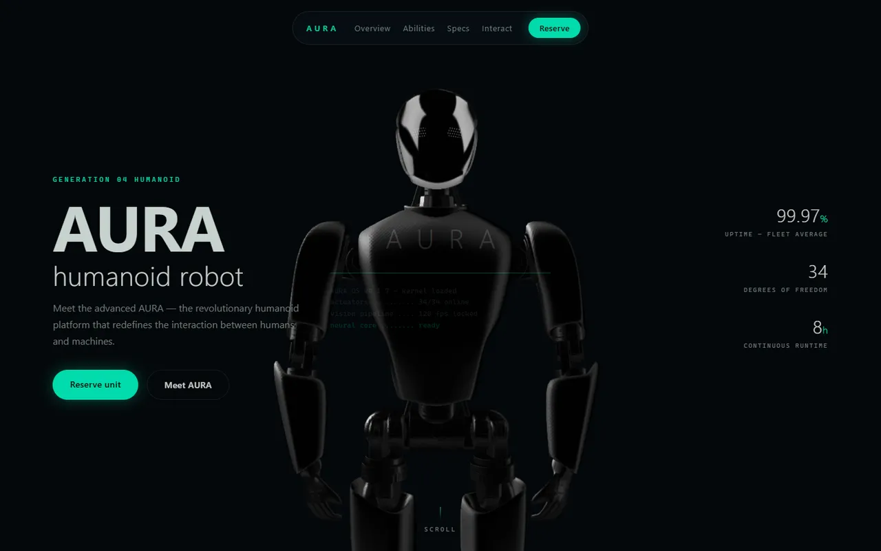 AURA humanoid robot 3D website